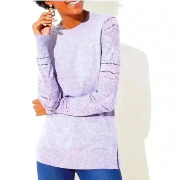 Loft Pointelle stitched sleeve lavender Crewneck sweater - XS like new - Picture 1 of 5